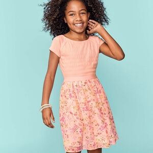 Charming Peach Floral Dress for Girls